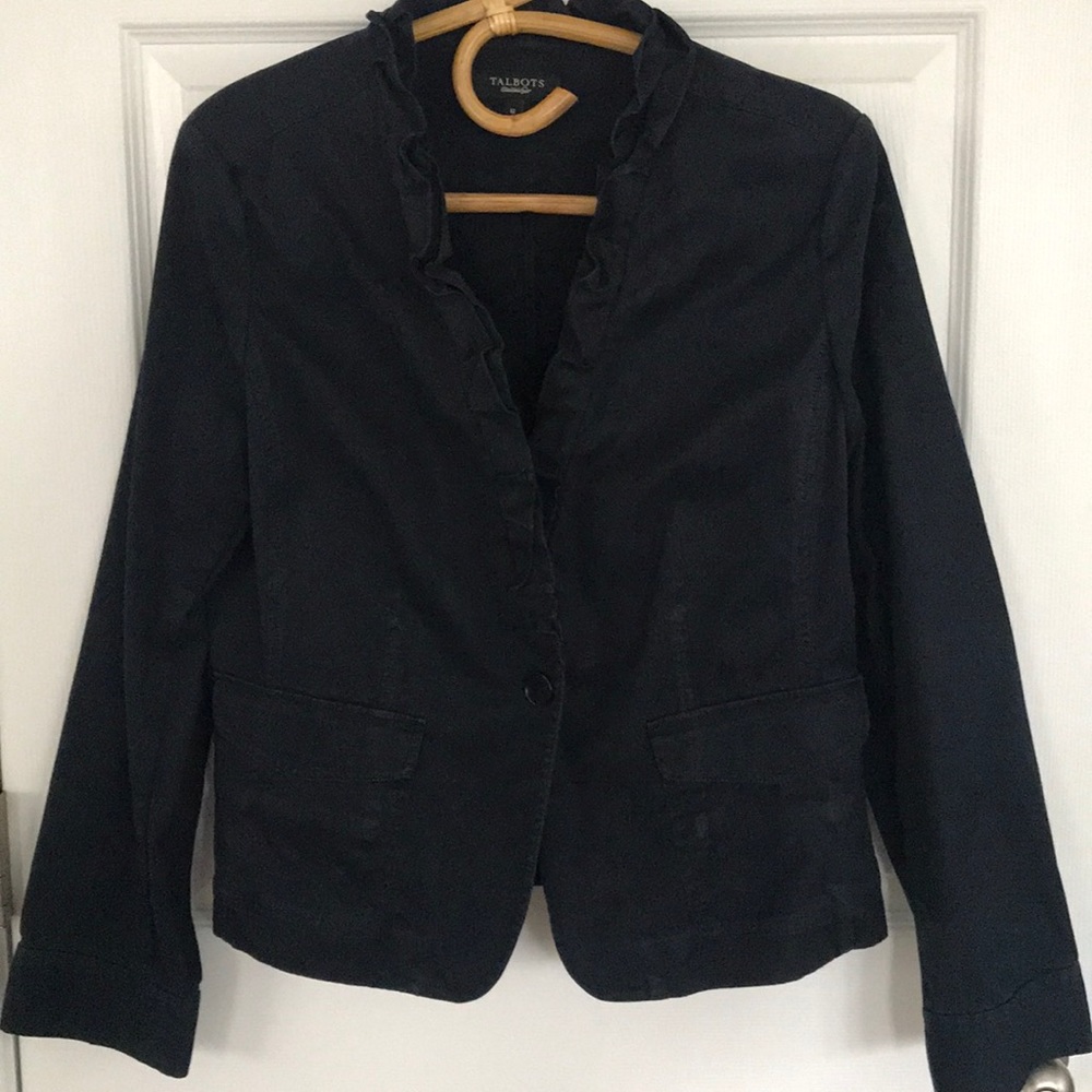 TALBOTS  navy cotton ruffle jacket size 12